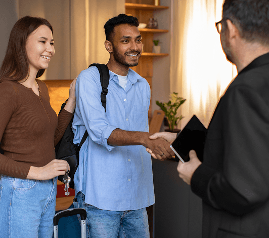 Couple exploring city with map